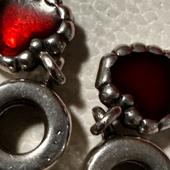 Authentic Pandora red enamel heart dangle charm X2 - Picture 5 of 6